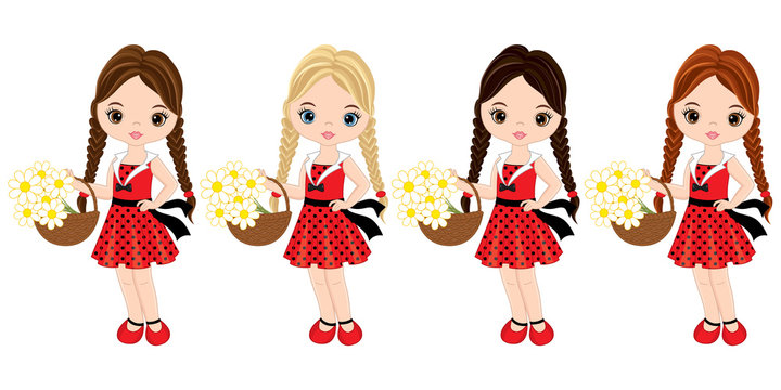 Vector Cute Little Girls with Various Hair Colors
