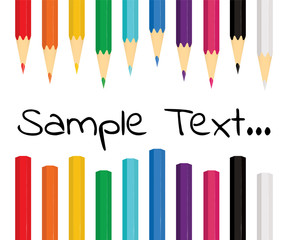 Colorful background with ten colored pencils on white background. Vector illustration.