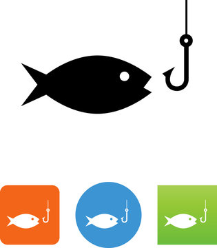 Fish With Hook Icon - Illustration