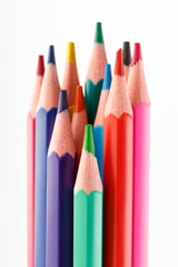 Color pencils isolated on white background. Many different colored pencils. Colored drawing pencils in a variety of colors