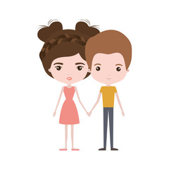 colorful caricature thin couple of man and woman in dress holding hands