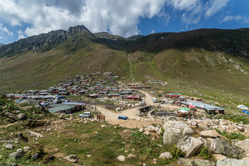 In Karadeniz region of Turkey country, View of Kavrun plateau or tableland which is a village in the Kackar Mountains. Kackar Mountains or simply Kackars are a mountain in Camlihemsin, Rize, Turkey.