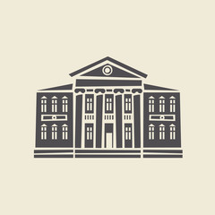 Icon of a stylized two-storey old building with columns. Flat vector isolated silhouette.