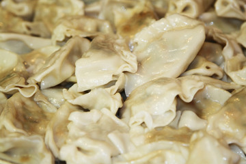 Boiled dumplings on a tray