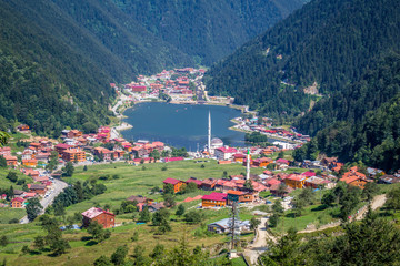 Uzungol (Long Lake) : l& 39 un des plus beaux sites touristiques de Turquie. La vallée de montagne avec un lac à truites et un petit village à Trabzon, en Turquie.