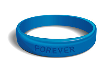 Blue plastic wristband with the inscription - FOREVER. Friendship band isolated on white background. Realistic vector illustration for International Friendship Day