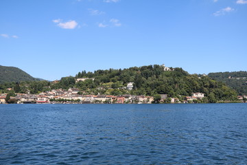Fototapeta na wymiar View to Sacro Monte and Orta San Giulio from Lake Orta, Piedmont Italy 