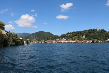 Fototapeta na wymiar View from Island San Giulio to Orta San Giulio at Lake Orta, Piedmont Italy 