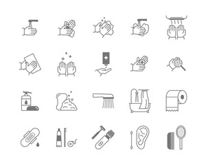 Fototapeta premium Symbol of Higiene Black Thin Line Icon Set. Vector