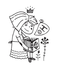 Kid Girl Reading a Book Studying