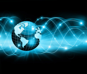 Best Internet Concept of global business. Globe, glowing lines on technological background. Wi-Fi, rays, symbols Internet, 3D illustration