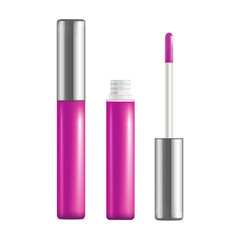 Obraz premium Realistic Detailed Pink Lip Gloss Set Open and Close. Vector