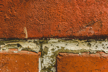 Red Brown Old Rustic Brick Wall Textured Background. Retro Brick Wall.Empty Old Brick Wall Texture. Painted Distressed Wall Surface.Grunge Red Stonewall Background.