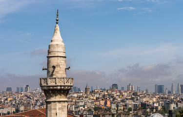 Fototapeta premium ISTANBUL, TURKEY - MAY 05, 2017:View of galata tower from roof of Buyuk Valide Han an old Ottoman inn that accommodated traveling merchants over 350 years ago