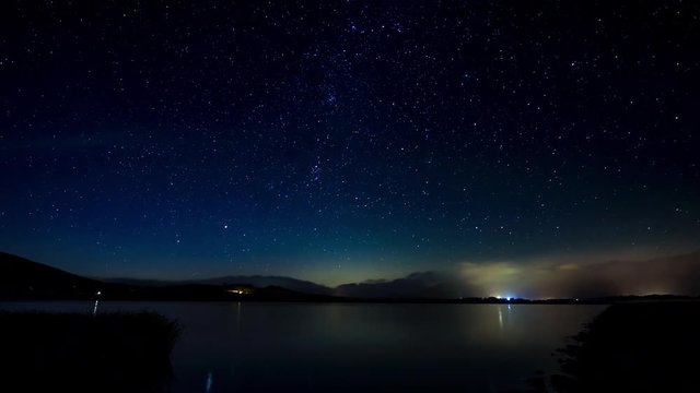 Stars time lapse night sky with milky way galaxy