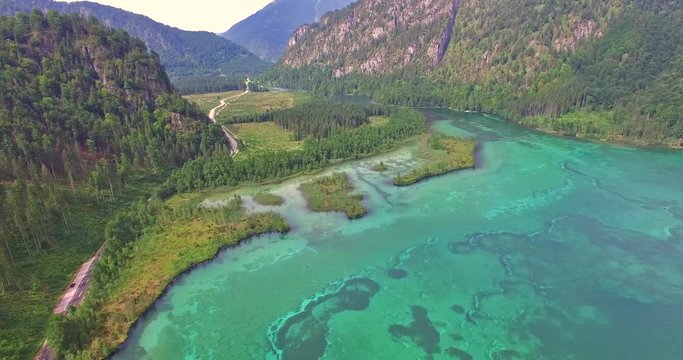 luftaufnahme, Almsee, bei Gr&uuml;nau im Almtal - Salzkammergut