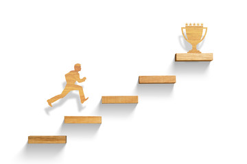 man running on stairs to success