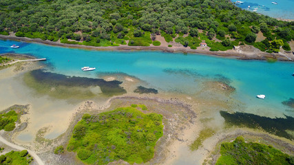 Aerial drone photo of exotic beaches with sapphire and turquoise clear waters, called the...