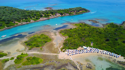 Aerial drone photo of exotic beaches with sapphire and turquoise clear waters, called the...