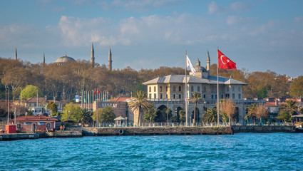 Sea voyage to Bosporus channel on the ferry boat of Istanbul. Turkish steamboat voyage.