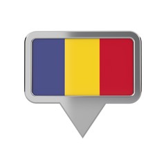 Fototapeta premium Romania flag location marker icon. 3D Rendering