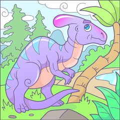 Obraz na płótnie Canvas Cartoon funny parasaurolophus, cute image 