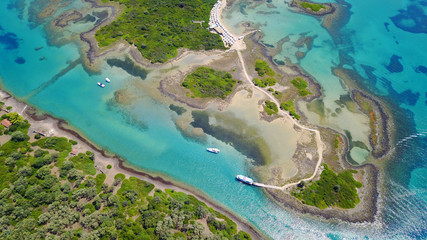 Aerial drone photo of exotic beaches with sapphire and turquoise clear waters, called the...