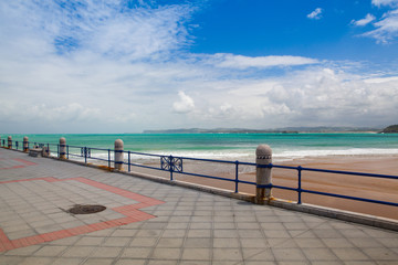 Fototapeta na wymiar Santander waterfront promenade and surfer beach, Spain