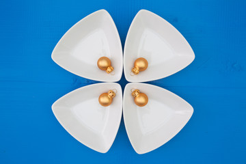Christmas decoration and triangular ceramic bowls
