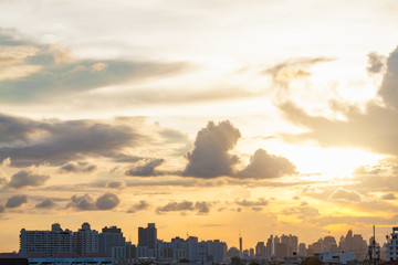 Aerial view of dramatic sunset or sunrise.