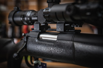 Closeup of a sniper rifle telescope.