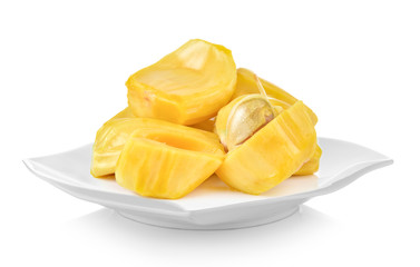 jack fruit in white plate on white background