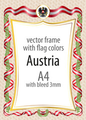 Frame and border  with the coat of arms and ribbon with the colors of the Austria flag