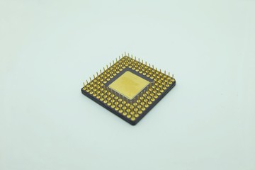 closeup old cpu processor on White background