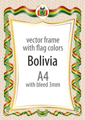 Frame and border  with the coat of arms and ribbon with the colors of the Bolivia flag