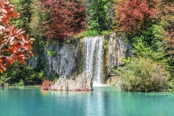 Waterfall in the National Park Plitvice Lakes. Croatia.