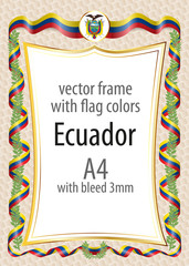 Frame and border  with the coat of arms and ribbon with the colors of the Ecuador flag