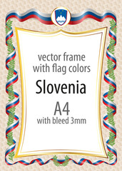 Frame and border  with the coat of arms and ribbon with the colors of the Slovenia flag