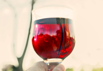Glass of red wine in hand