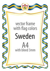 Frame and border  with the coat of arms and ribbon with the colors of the Sweden flag © saidauita