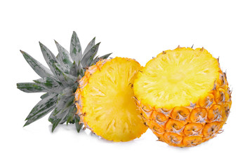 half of ripe pineapple isolated on white background