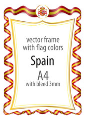 Frame and border  with the coat of arms and ribbon with the colors of the Spain flag
