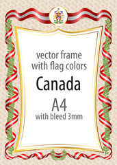 Frame and border  with the coat of arms and ribbon with the colors of the Canada flag