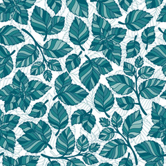 Hand drawn vector seamless pattern with mint leaves