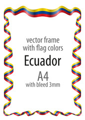 Frame and border  with the coat of arms and ribbon with the colors of the Ecuador flag