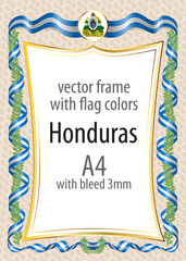 Frame and border  with the coat of arms and ribbon with the colors of the Honduras flag