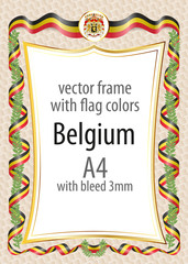 Frame and border  with the coat of arms and ribbon with the colors of the Belgium flag