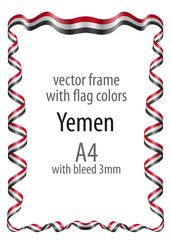 Frame and border  with the coat of arms and ribbon with the colors of the Yemen flag