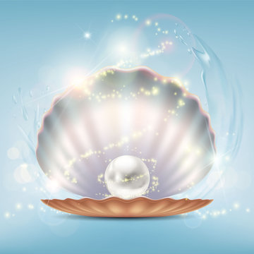Open beautiful shell with a precious pearl