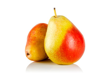 two red-yellow ripe pear